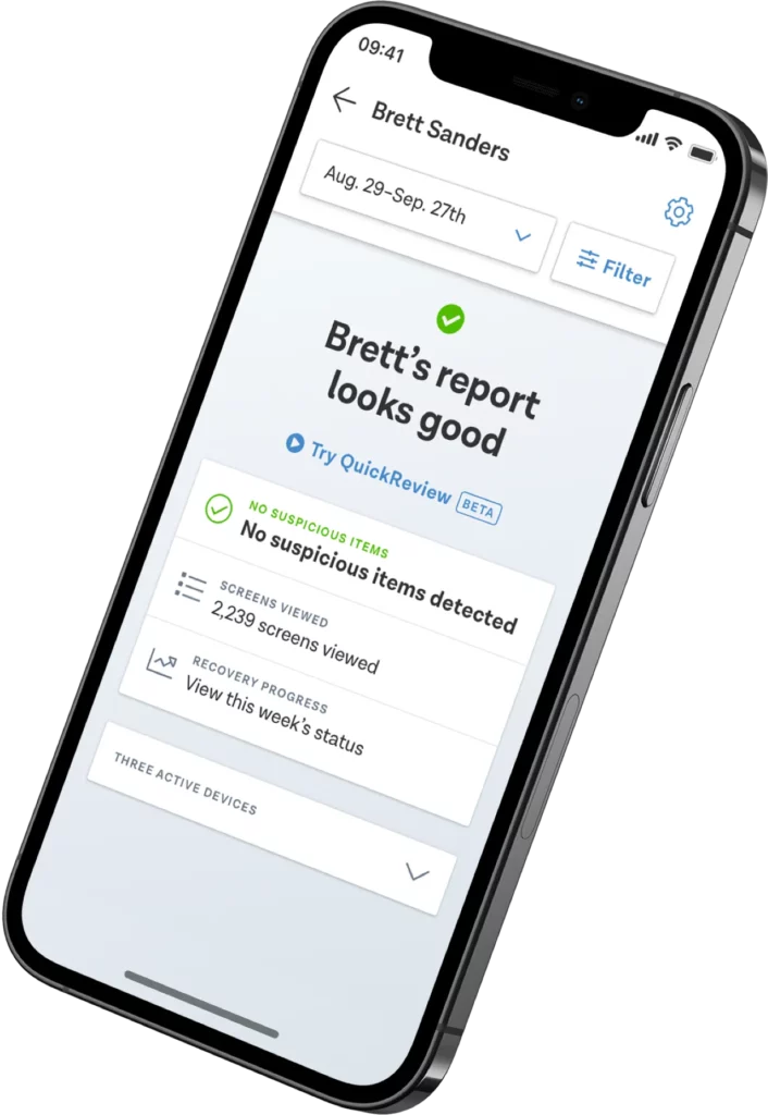 Ever Accountable iPhone app showing accountability partner report